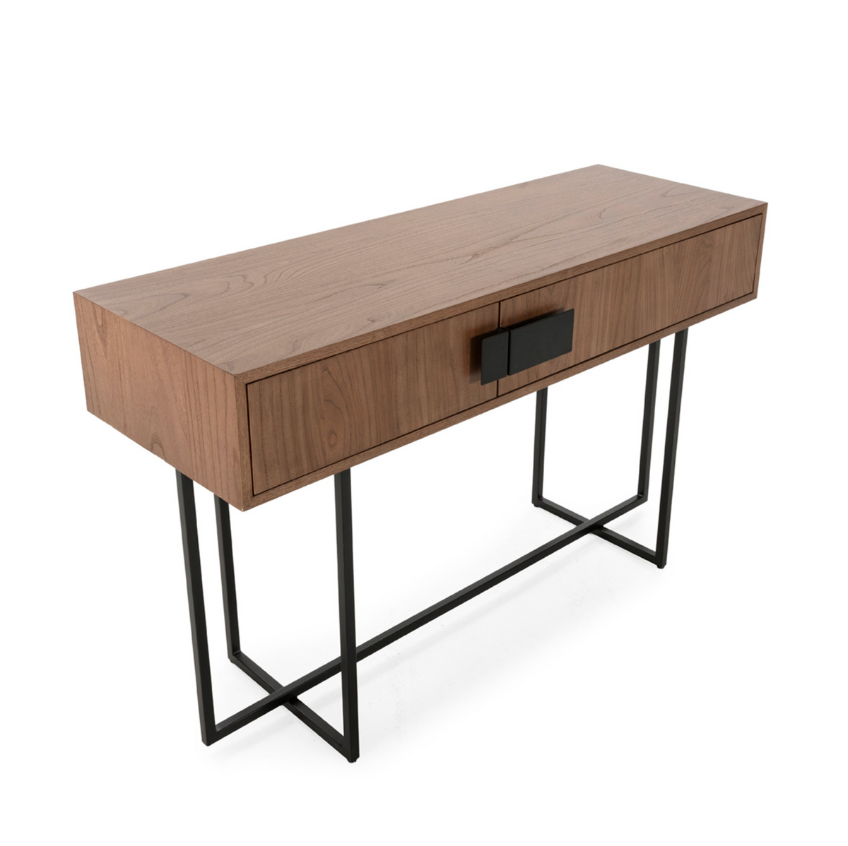 Consola Industrial Madera de Olmo y Hierro | Nogal / Negro Mate