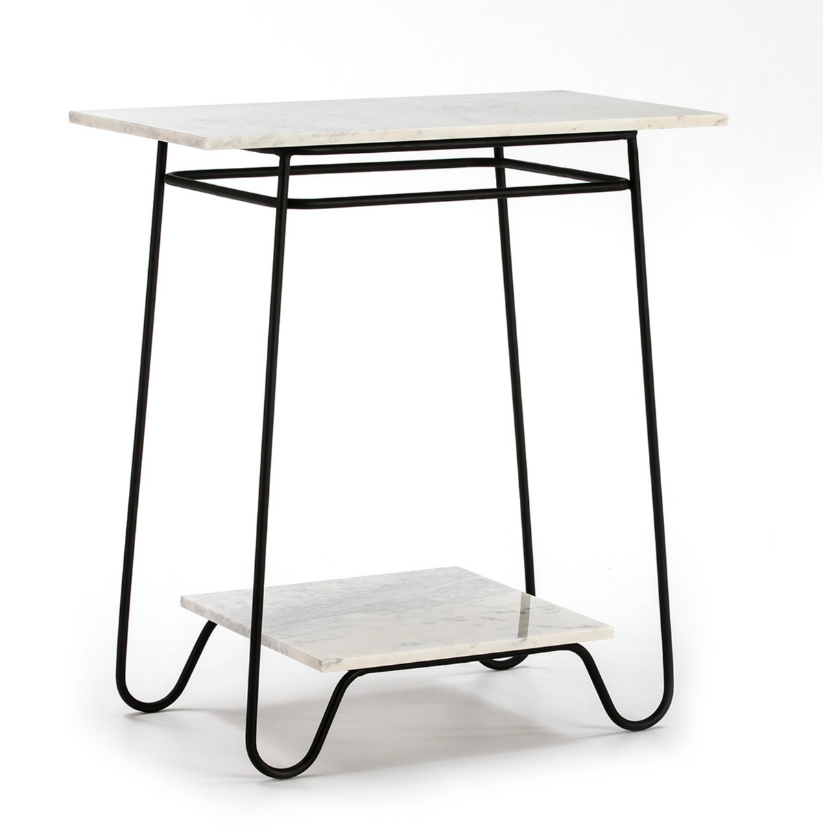 Mesa Auxiliar Vintage Mármol Blanco y Metal Negro | 71x41x78 cm