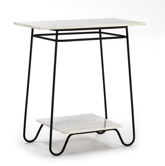 Mesa Auxiliar Vintage Mármol Blanco y Metal Negro | 71x41x78 cm