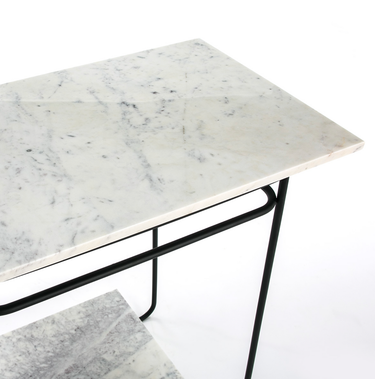 Mesa Auxiliar Vintage Mármol Blanco y Metal Negro | 71x41x78 cm