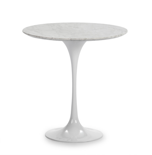 Mesa Auxiliar Redonda Estilo Tulip Mármol Blanco | Ø50 x 50 cm