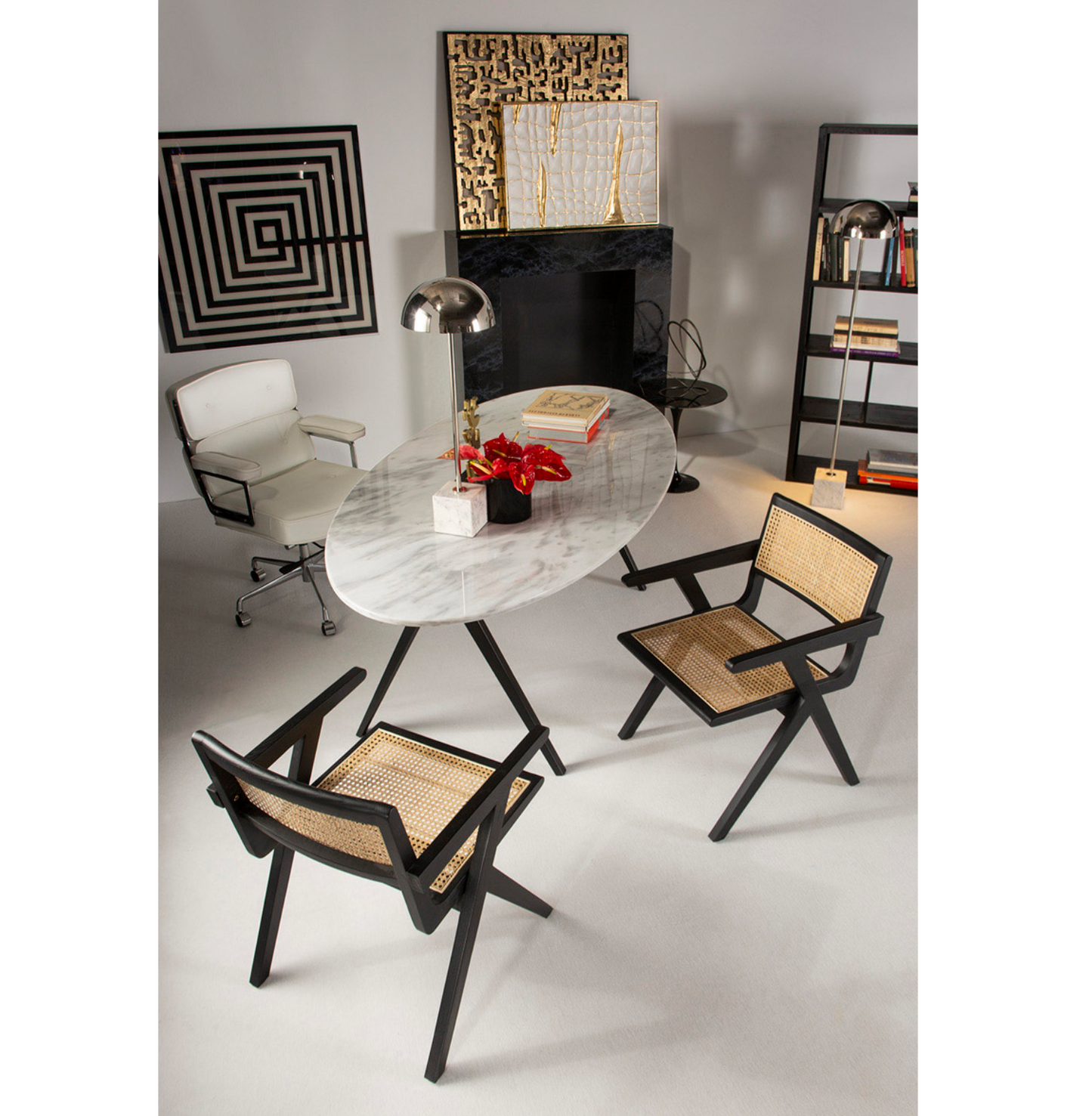 Mesa Auxiliar Redonda Estilo Tulip Mármol Negro | Ø50 x 50 cm