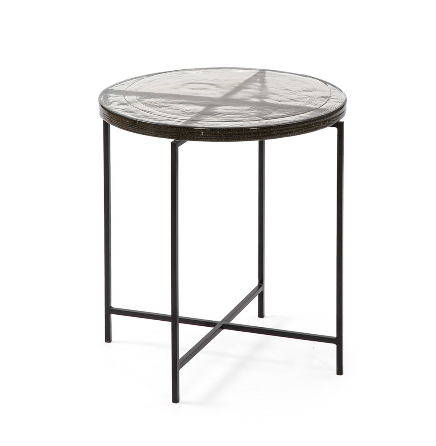 Mesa Auxiliar Redonda Vintage Vidrio Rústico y Metal Negro | Ø46 x 46 cm