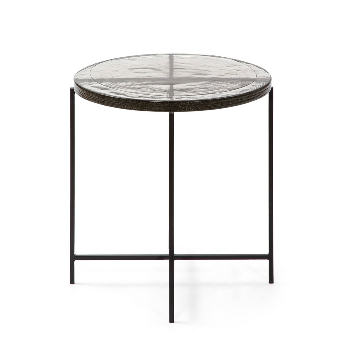 Mesa Auxiliar Redonda Vintage Vidrio Rústico y Metal Negro | Ø46 x 46 cm