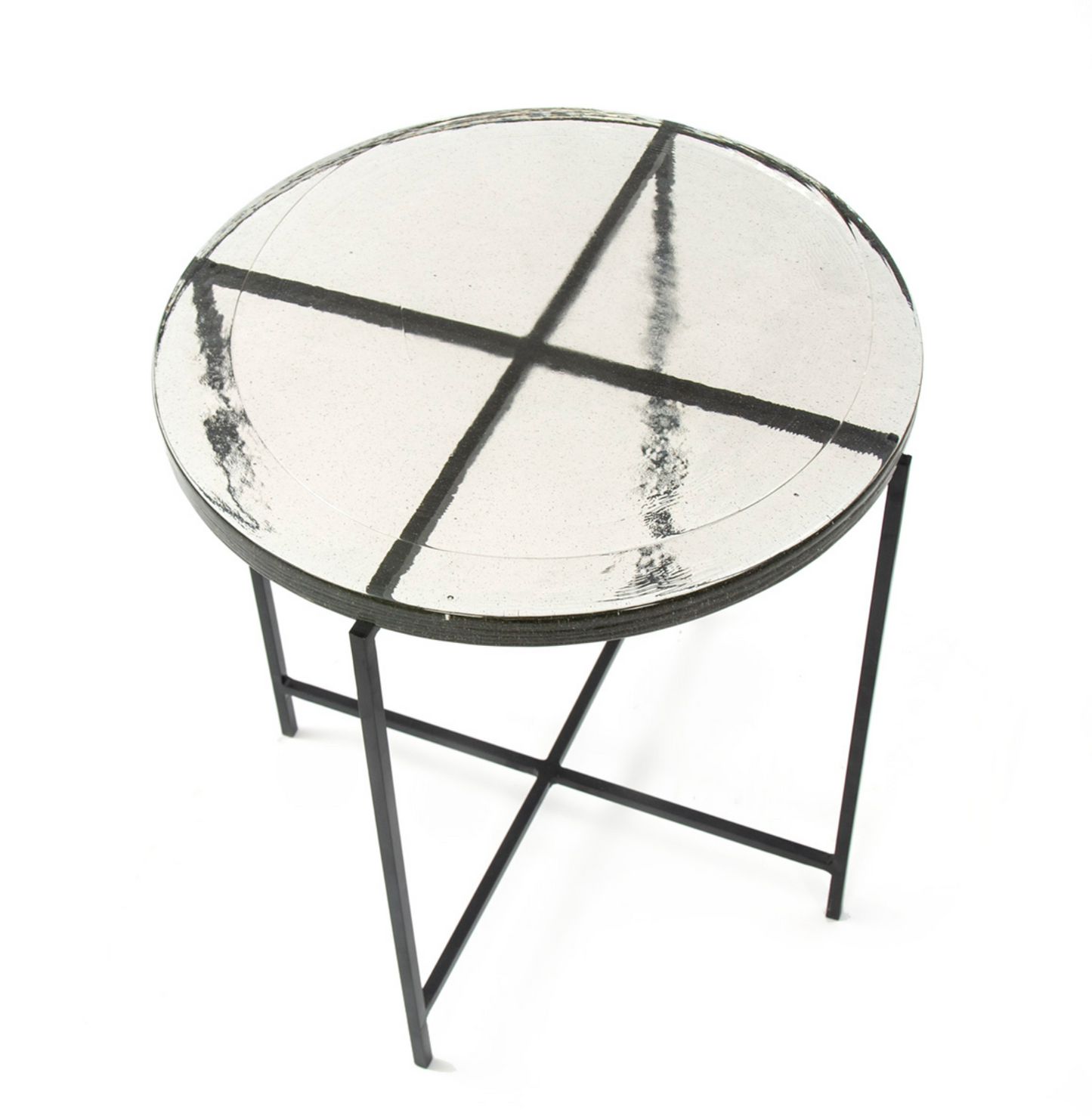Mesa Auxiliar Redonda Vintage Vidrio Rústico y Metal Negro | Ø46 x 46 cm