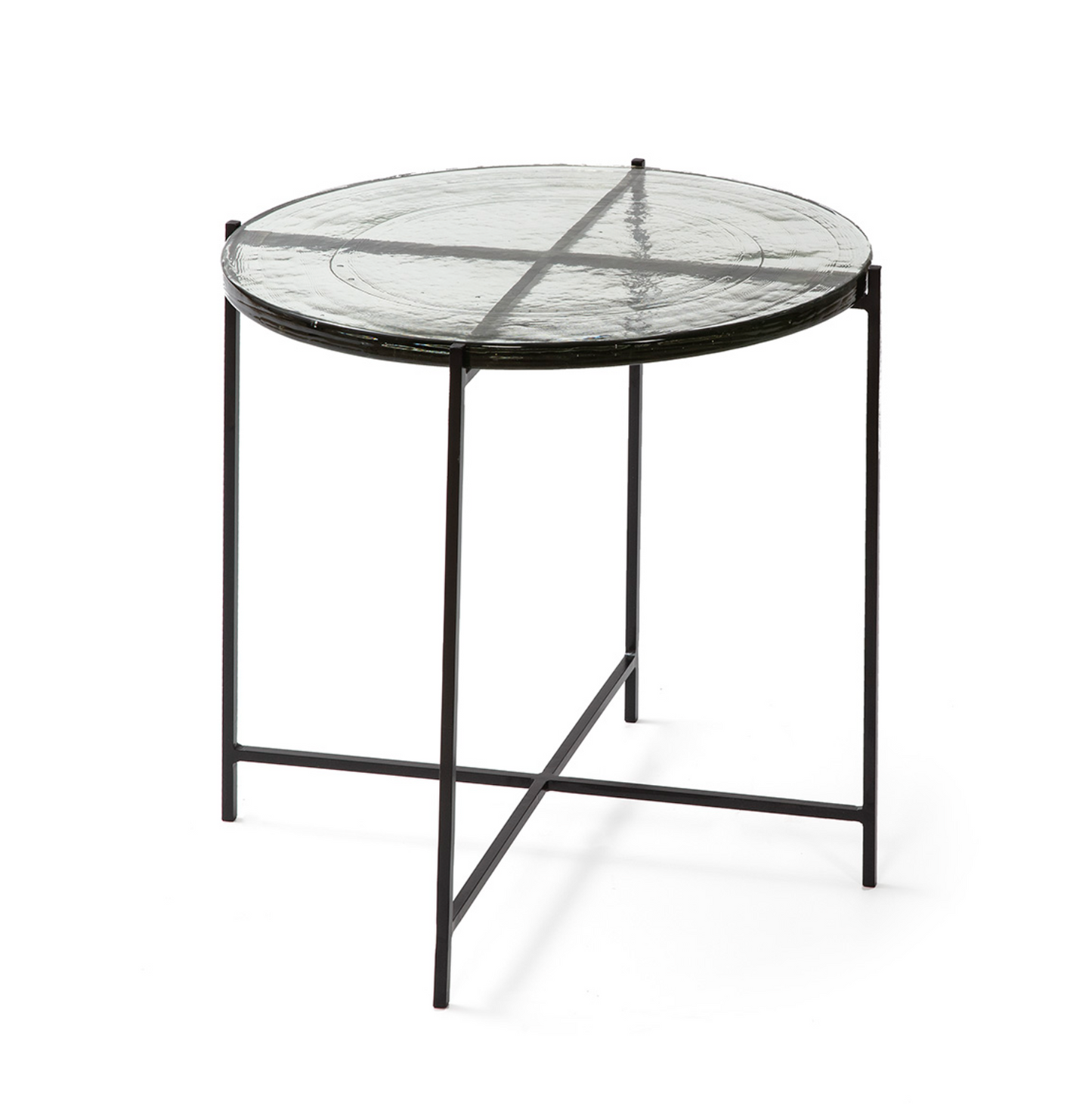 Mesa Auxiliar Redonda Vintage Vidrio Rústico y Metal Negro | Ø51 x 51 cm