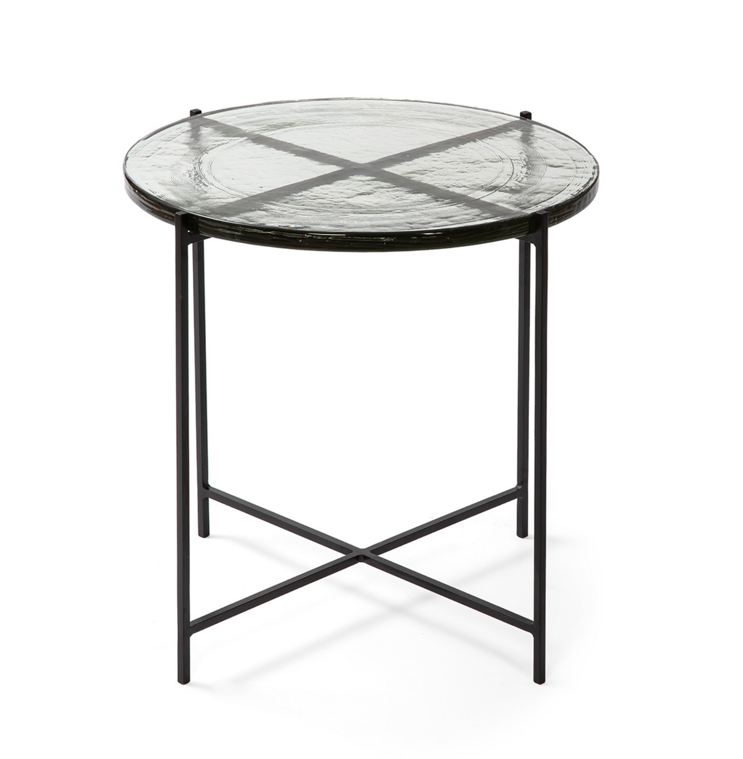 Mesa Auxiliar Redonda Vintage Vidrio Rústico y Metal Negro | Ø51 x 51 cm