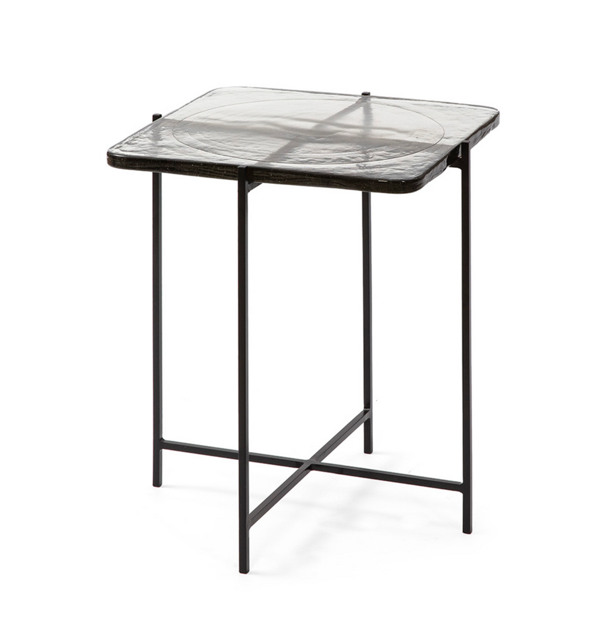 Mesa Auxiliar Rectangular Vintage Vidrio Rústico y Metal Negro | 46x36x51 cm