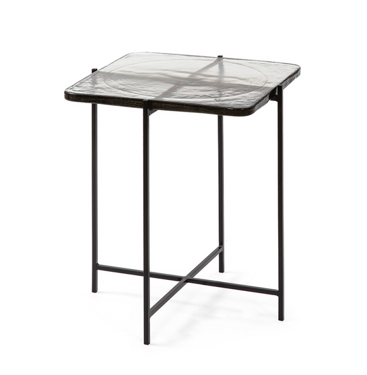 Mesa Auxiliar Rectangular Vintage Vidrio Rústico y Metal Negro | 46x36x51 cm