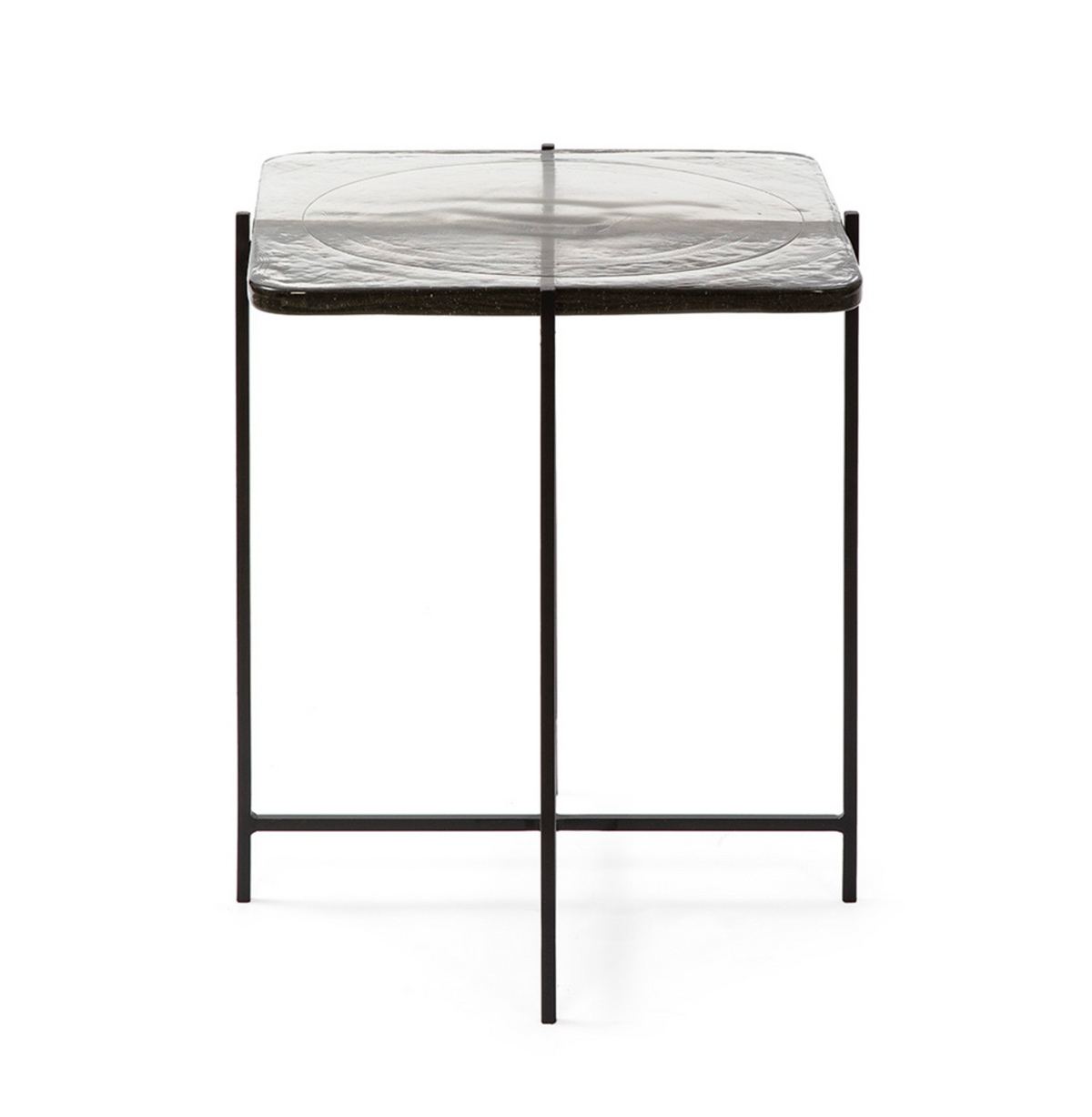 Mesa Auxiliar Rectangular Vintage Vidrio Rústico y Metal Negro | 46x36x51 cm