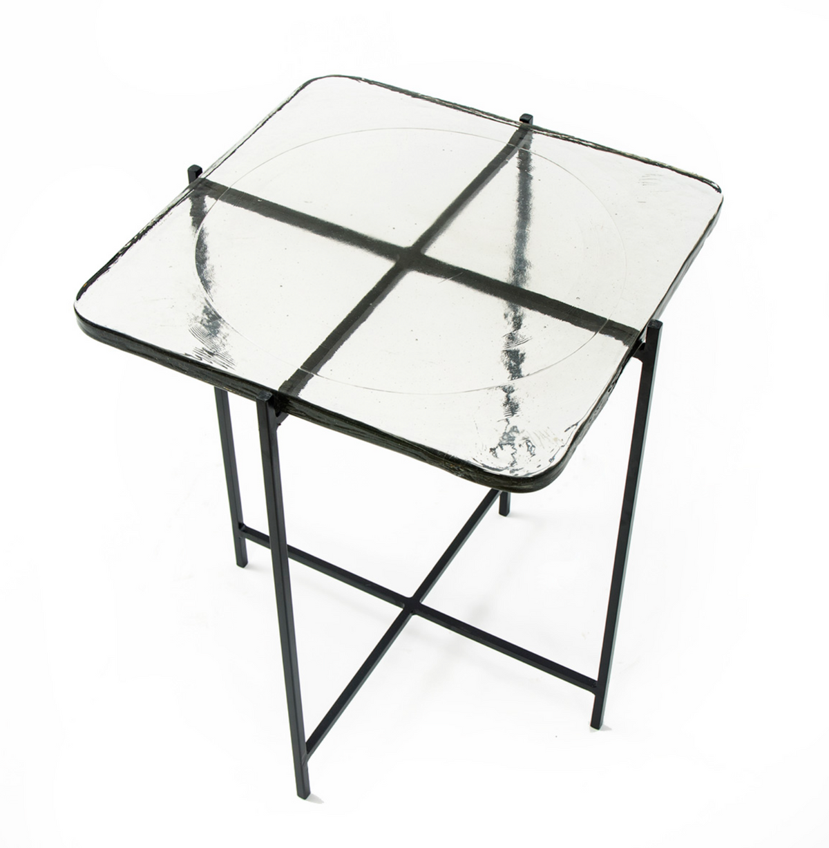 Mesa Auxiliar Rectangular Vintage Vidrio Rústico y Metal Negro | 46x36x51 cm