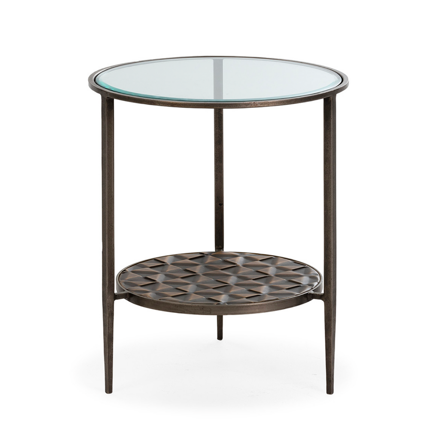 Mesa Auxiliar Redonda Vintage Cristal y Metal Dorado Antique | Ø52 x 62 cm