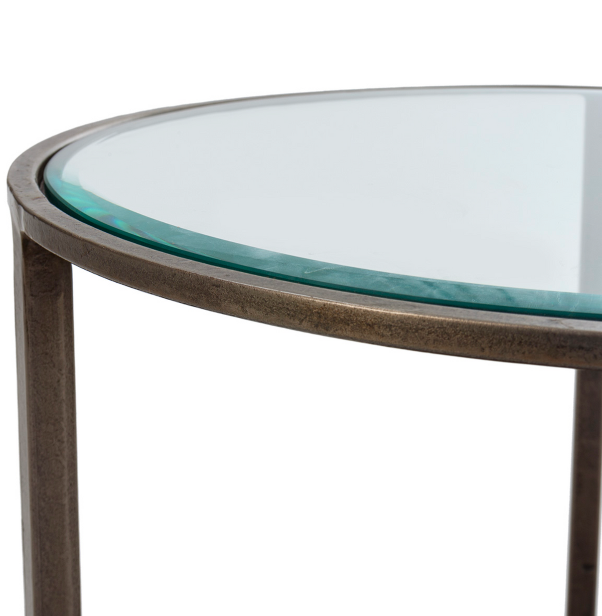Mesa Auxiliar Redonda Vintage Cristal y Metal Dorado Antique | Ø52 x 62 cm