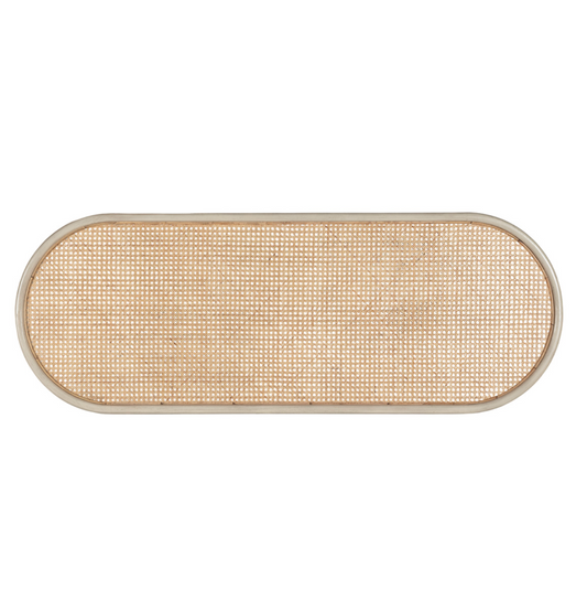Cabecero Vintage Ratán y Madera de Cedro Ovalado 180cm | Blanco Velado