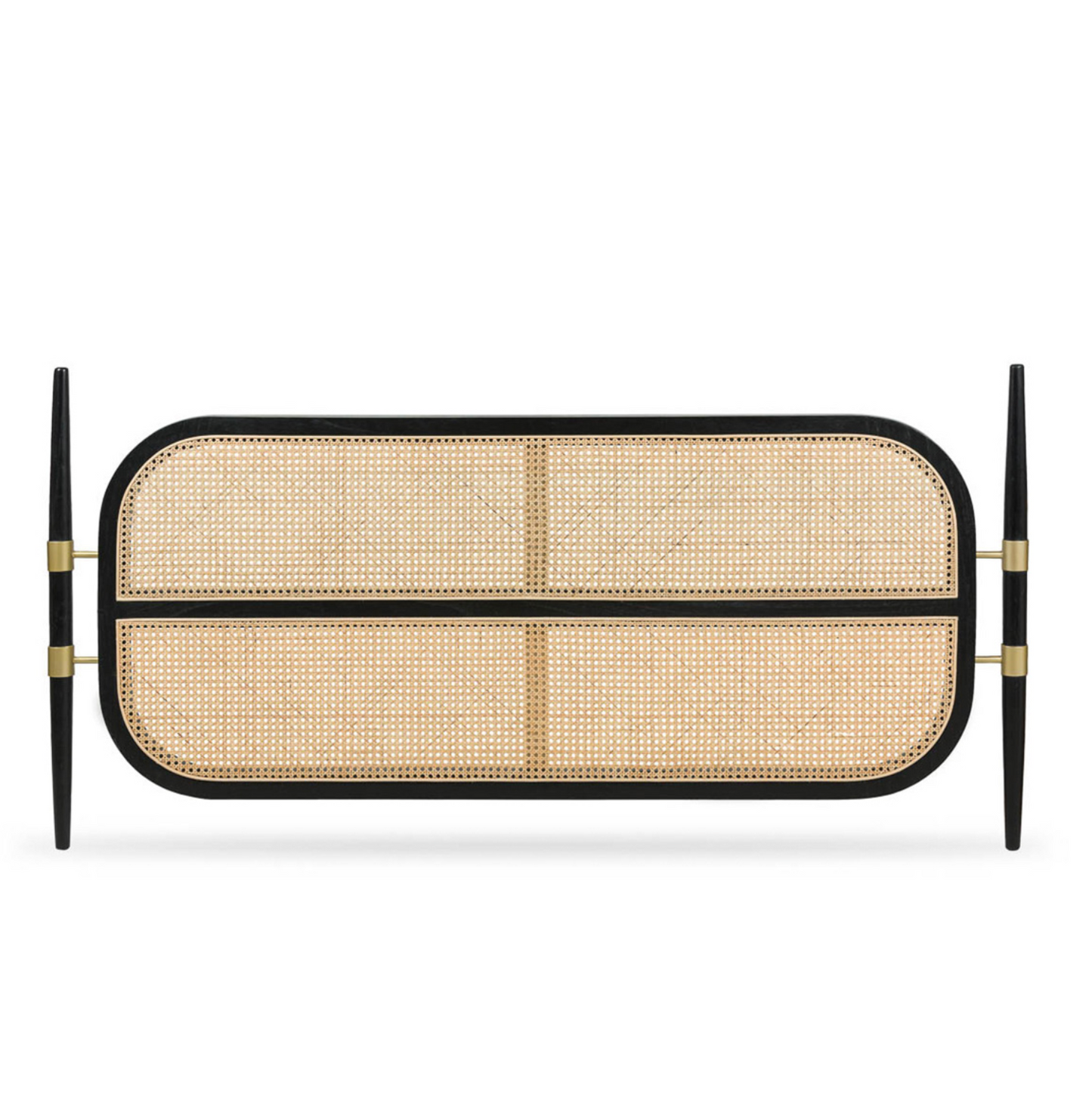 Cabecero Art Déco Ratán, Cedro y Metal | Negro y Dorado | 168 x 83 cm