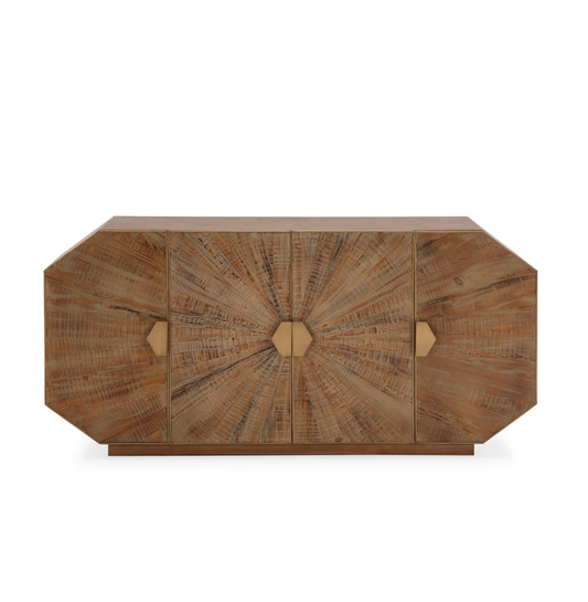 Aparador Vintage Madera Erosionada y Metal Dorado 4 Puertas Thai Natura