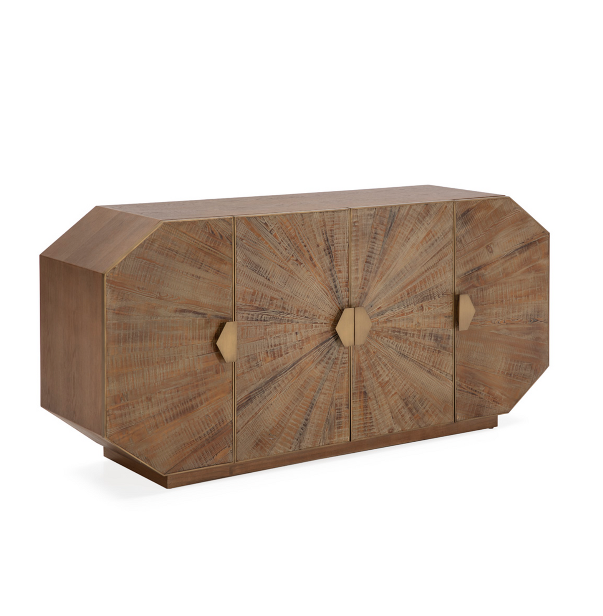Aparador Vintage Madera Erosionada y Metal Dorado 4 Puertas Thai Natura