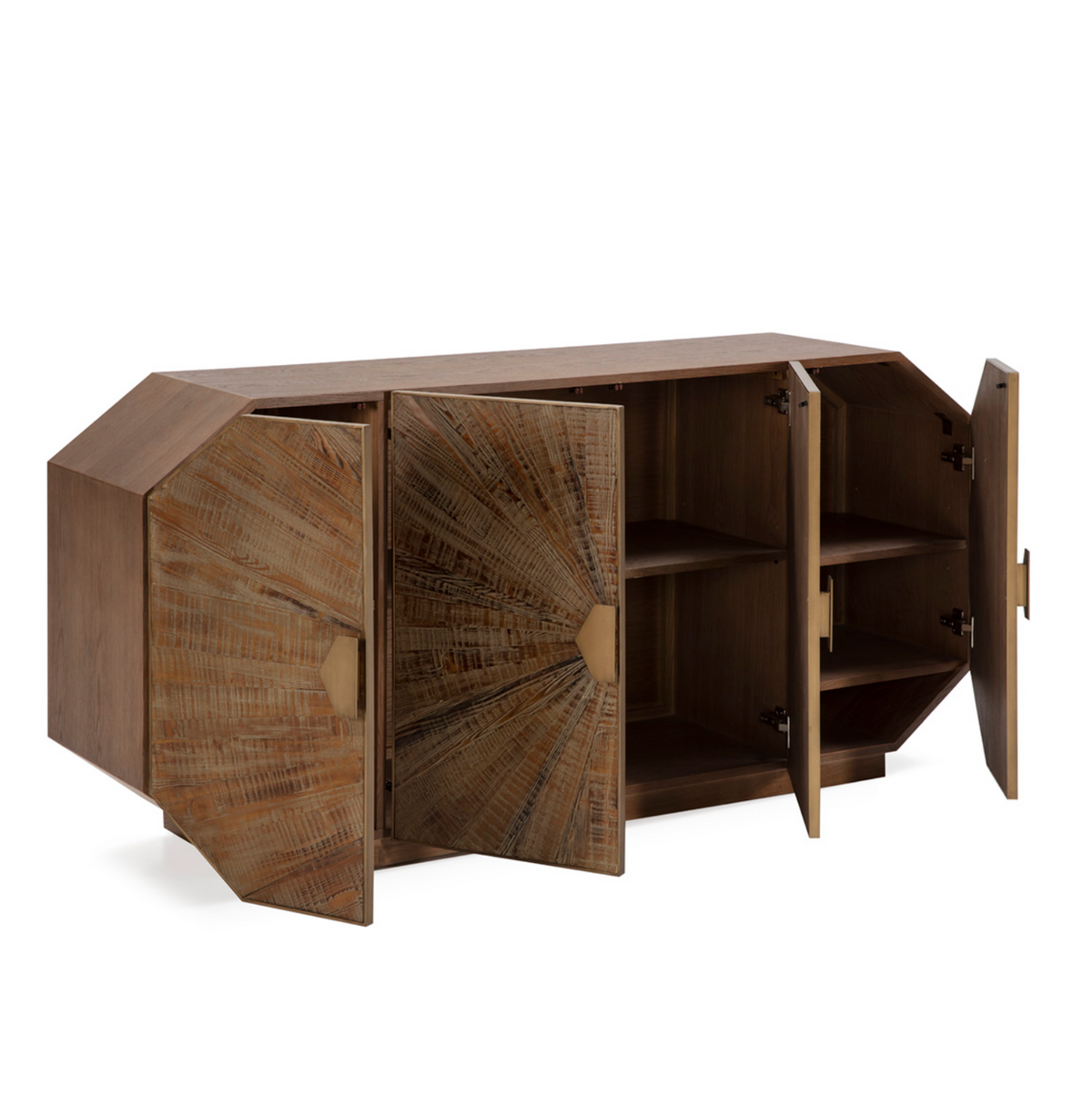 Aparador Vintage Madera Erosionada y Metal Dorado 4 Puertas Thai Natura