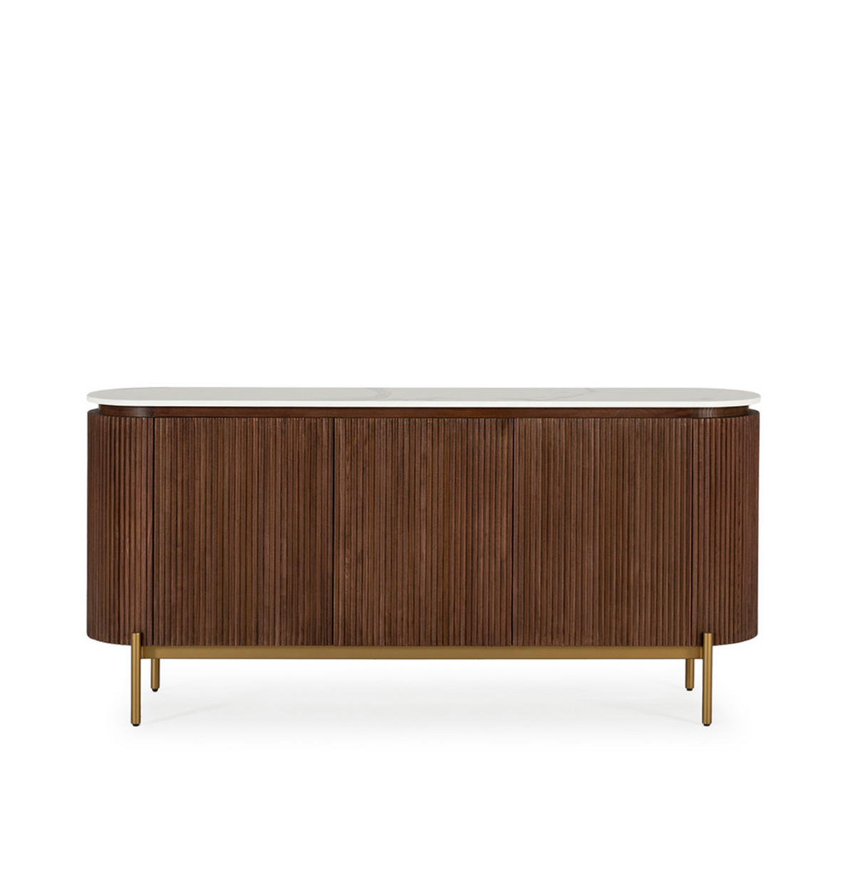 Aparador Vintage Madera Estriada Olmo Mármol y Metal Dorado Thai Natura
