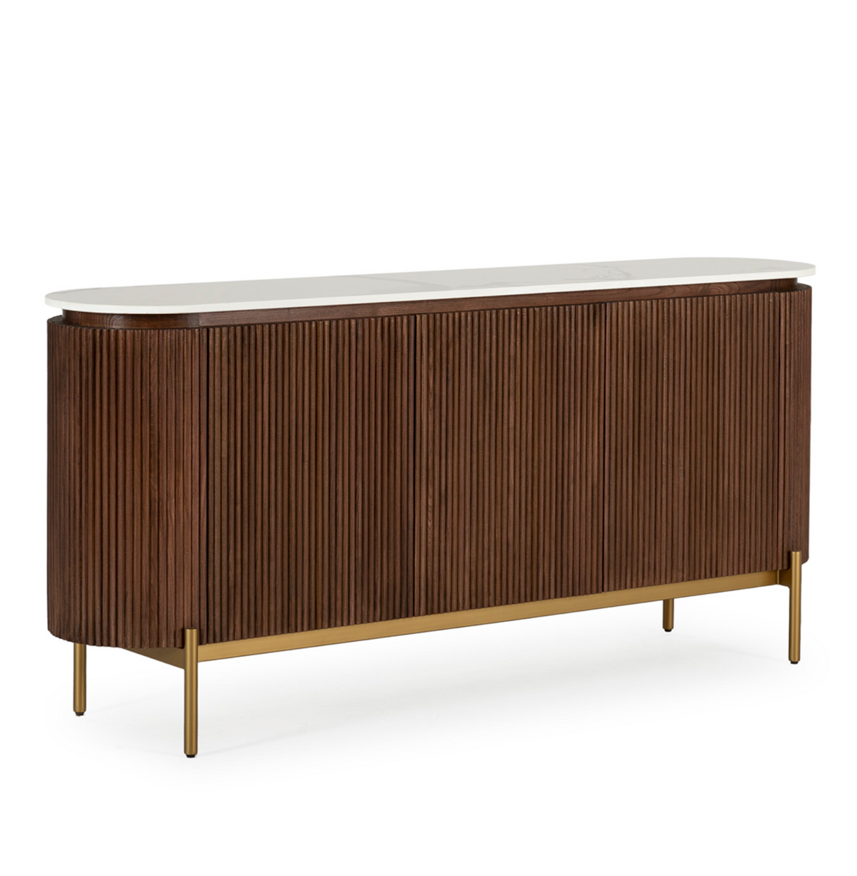 Aparador Vintage Madera Estriada Olmo Mármol y Metal Dorado Thai Natura
