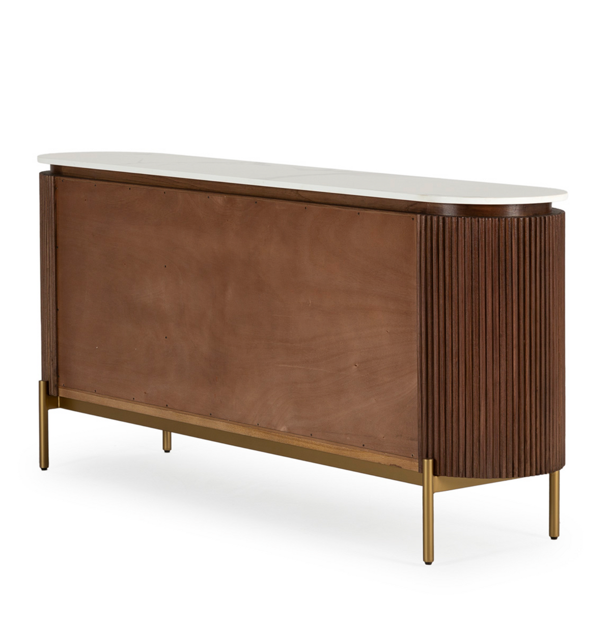 Aparador Vintage Madera Estriada Olmo Mármol y Metal Dorado Thai Natura