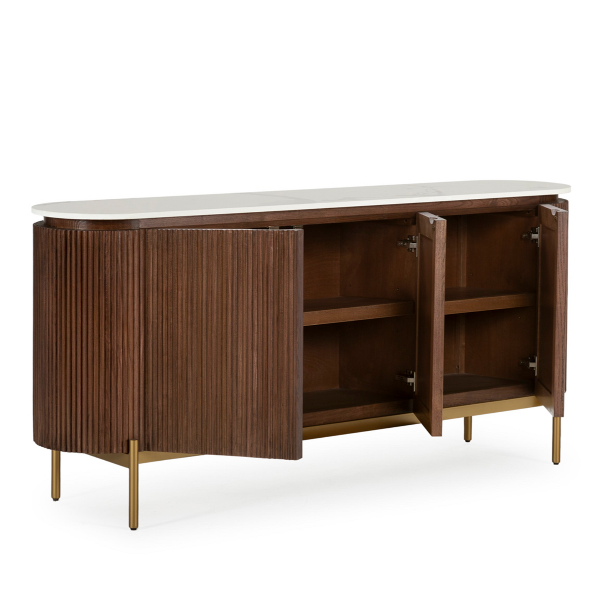 Aparador Vintage Madera Estriada Olmo Mármol y Metal Dorado Thai Natura