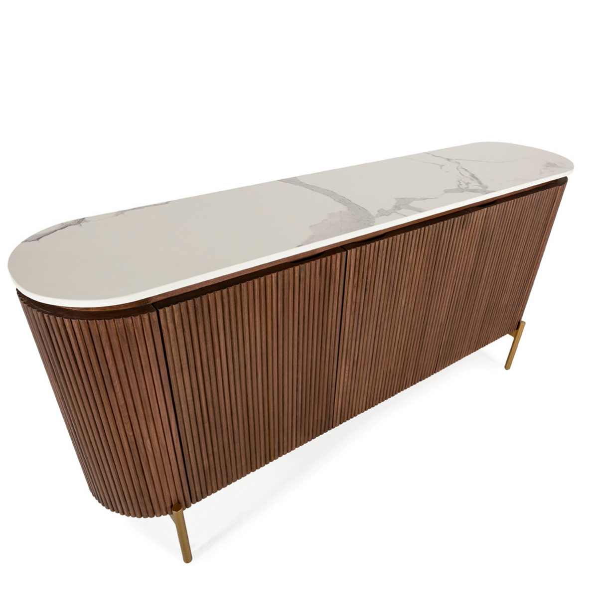 Aparador Vintage Madera Estriada Olmo Mármol y Metal Dorado Thai Natura