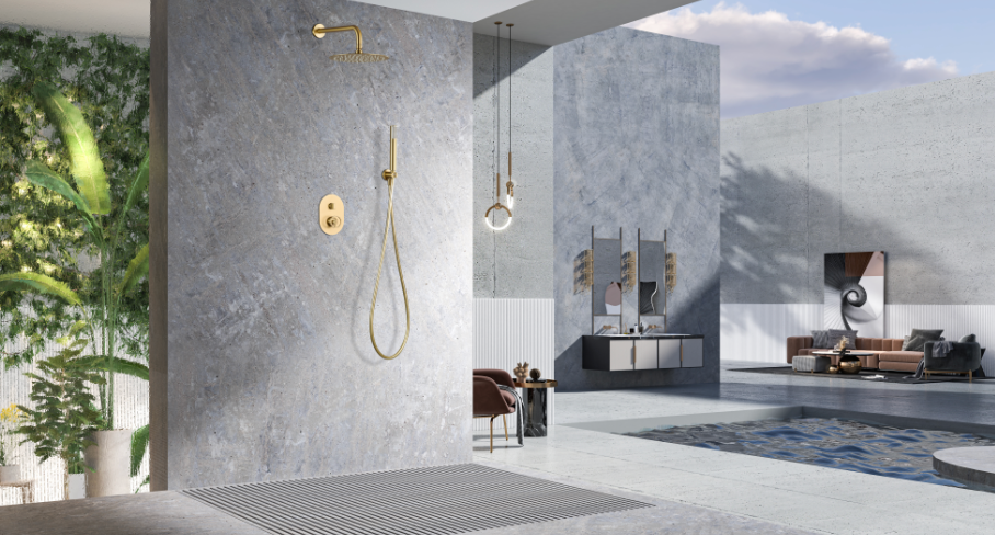 ambiente conjunto ducha empotrado Olipo Oro Cepillado