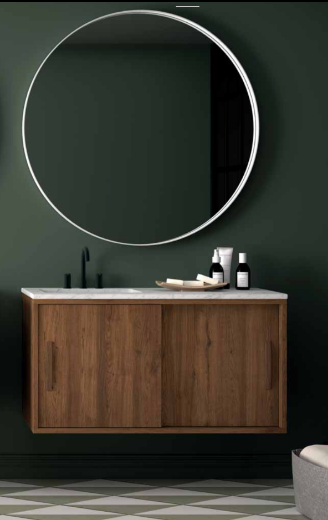 Espejo redondo con marco de madera