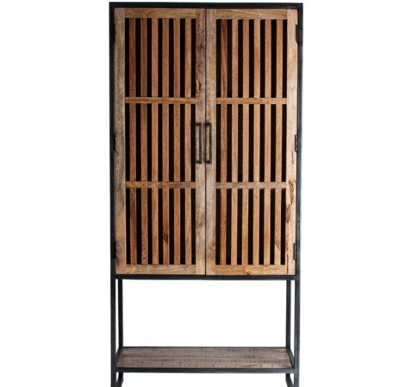 Mueble auxiliar de estilo industrial para salón color madera y gris