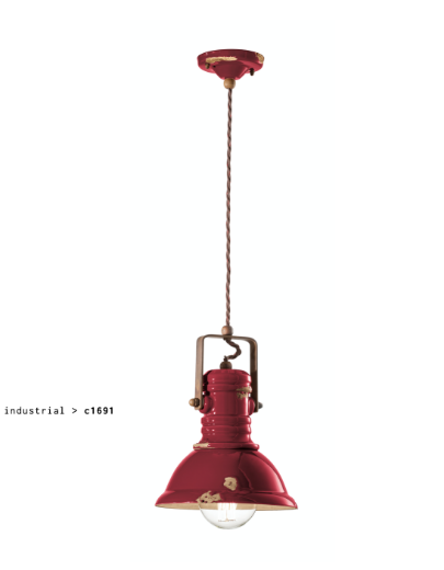 imagen lámpara colgante Industrial C1691 rojo burdeos
