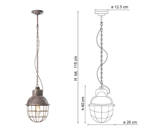 medidas lámpara colgante Industrial C1770 