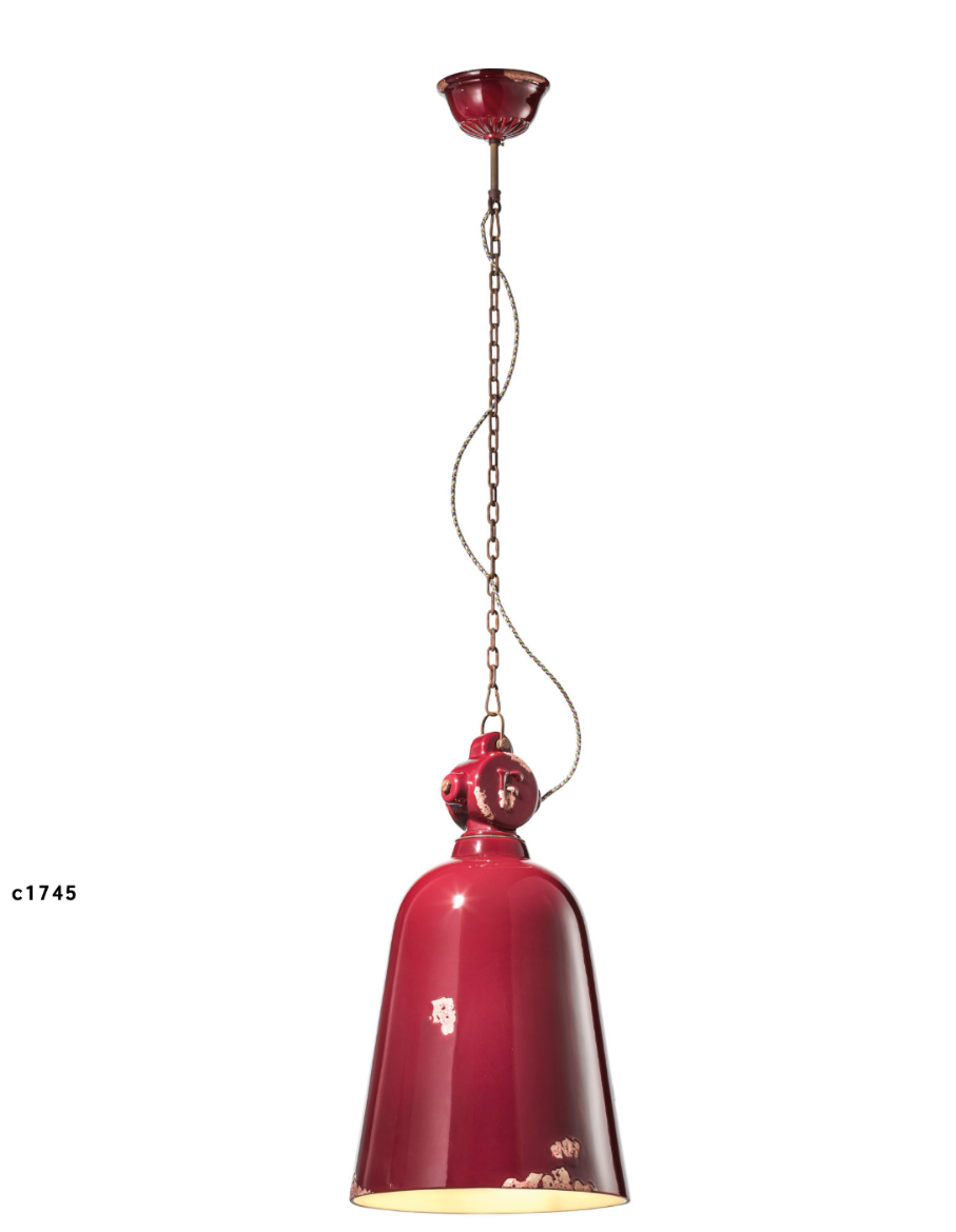 imagen lámpara colgante Industrial C1745 rojo burdeos