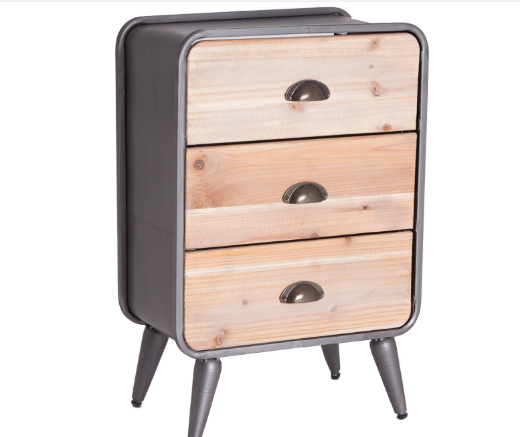 Mesita de noche de hierro/madera Chia de Lastdeco estilo Industrial 3 cajones