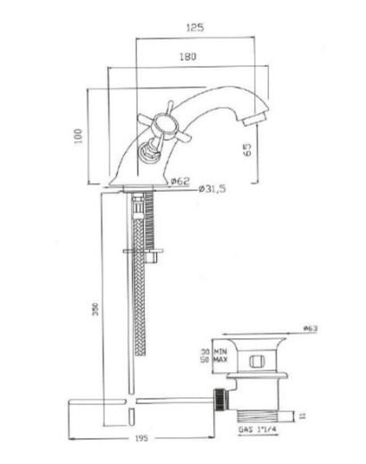 medidas grifería lavabo RL104