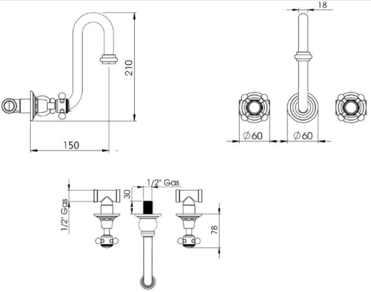 medidas grifería lavabo RL1012D 