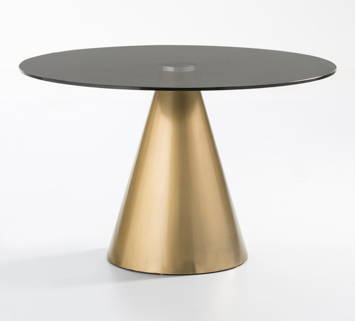 imagen mesa comedor redonda cristal /metal dorado