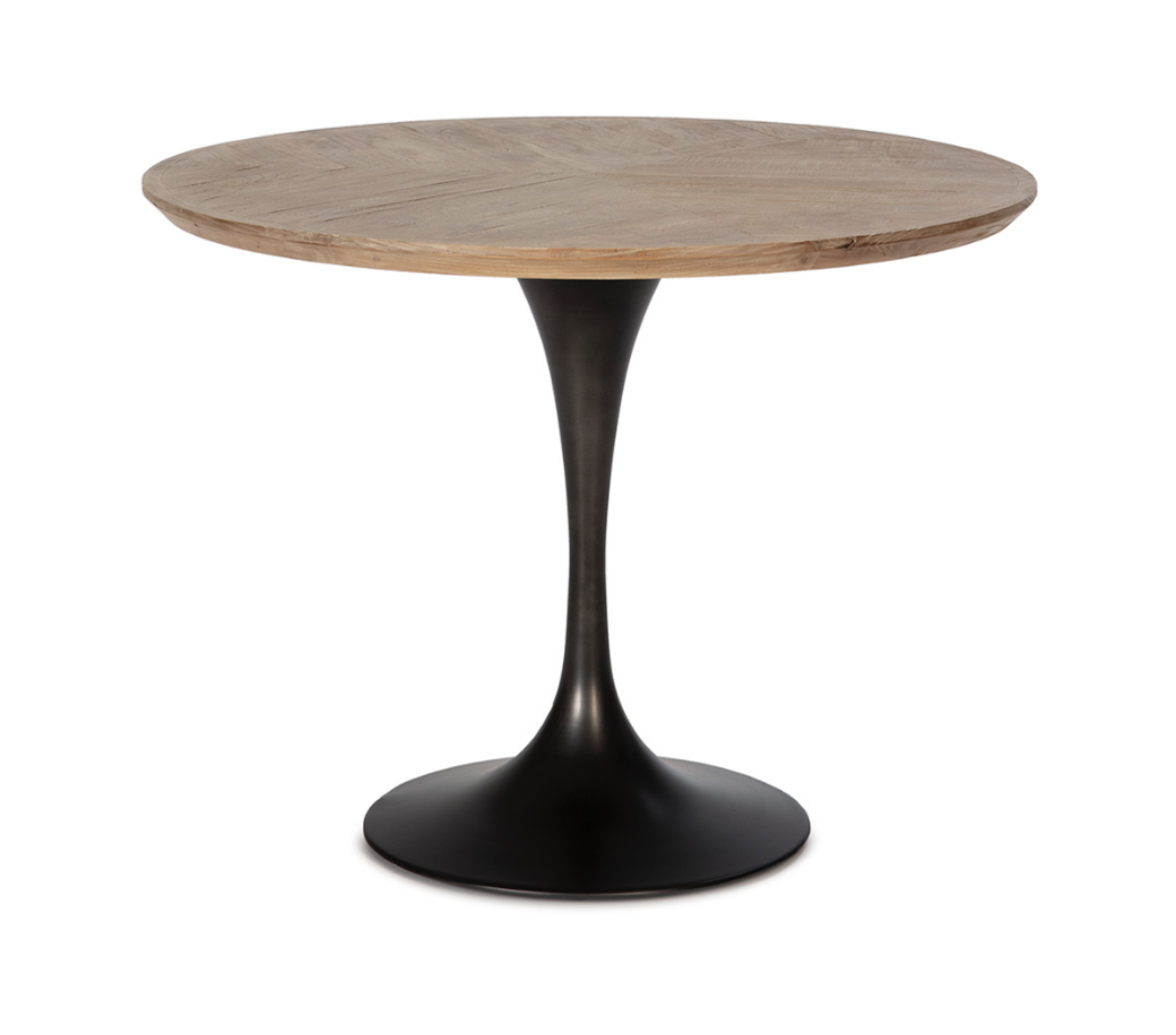 imagen mesa comedor redonda madera y metal negro