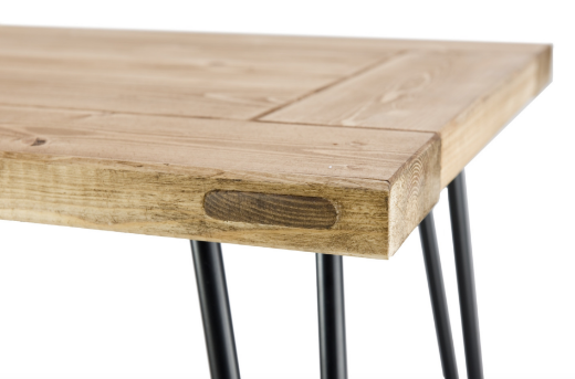 detalle mesa centro madera y patas acero