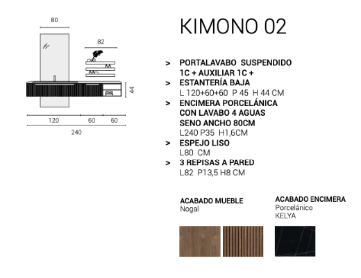 medidas , acabados y contenido del conjunto de baño Kimono 02