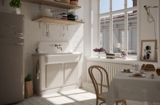 ambientación cocina con fregadero  True Colors 90 en blanco y mueble