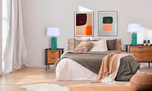 ambientación dormitorio con cómoda madera y hierro Briec estilo Industrial