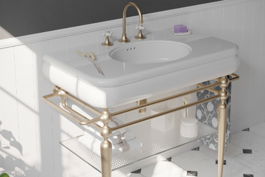 imagen lavabo Romantica grande estilo Vintage con soporte metálico a suelo