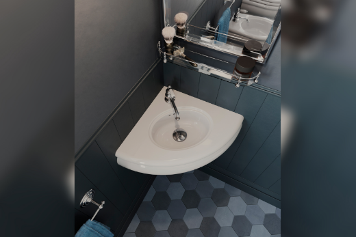 ambientación baño con lavabo esquinero Romantica estilo Vintage