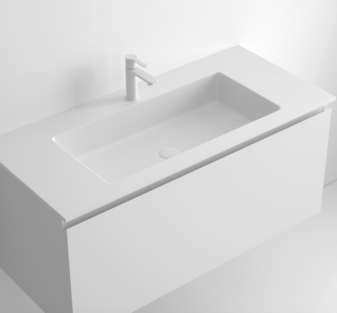 imagen encimera plana con lavabo encastrado Osa blanco mate