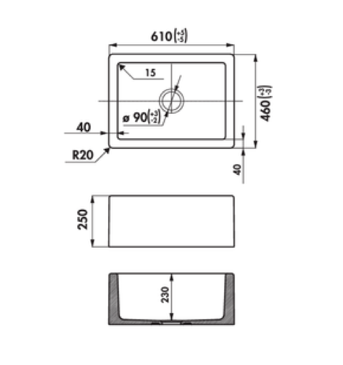 dimensiones fregadero cocina cerámica Philipe I 