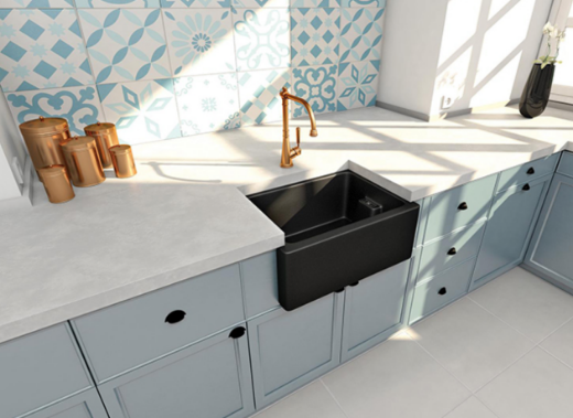 ambientación cocina con fregadero granito Clovis Luisigranit en negro