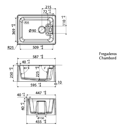 medidas fregadero granito Clovis Luisigranit en negro