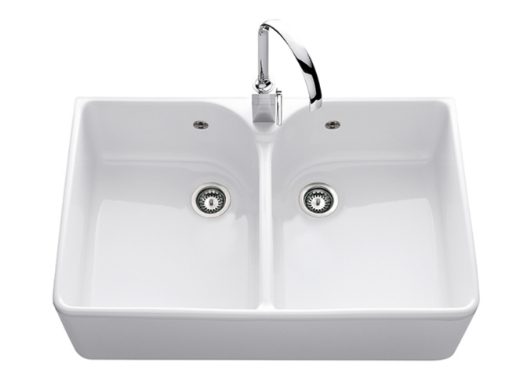 vista fregadero cerámica doble cubeta Clotaire II (grifo no incluido)