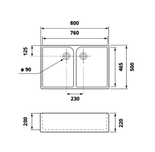 medidas fregadero cerámica doble cubeta Clotaire II (grifo no incluido)